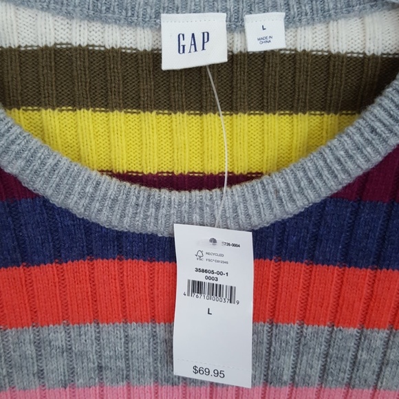 NWT Gap Rainbow Striped Merino Wool Sweater Large - Picture 2 of 5
